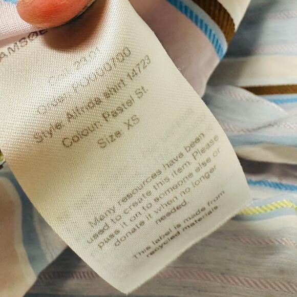 SAMSOE Multicolored Blue Striped Front Button Collared Alfrida Shirt Size XS - Picture 11 of 12